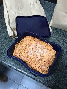 Spaghetti in ice cream tub