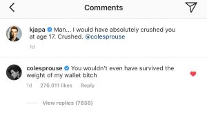 Cole Sprouse comment on KJ Apas post