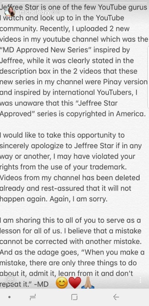 Michelle Dy Apology