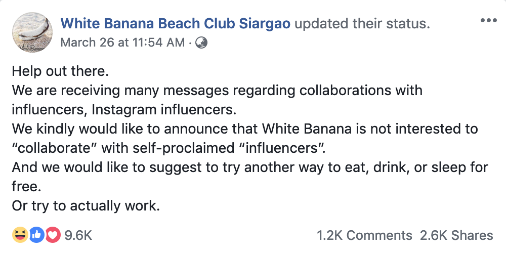White Banana Beach Resort Suargao complains against influencers 1
