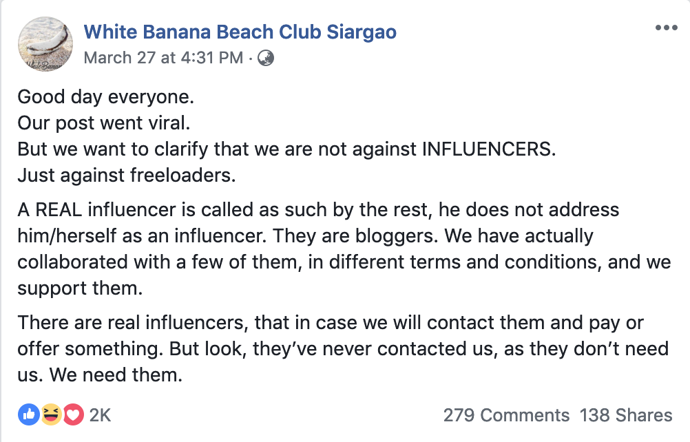 White Banana Beach Resort Suargao complains against influencers 2
