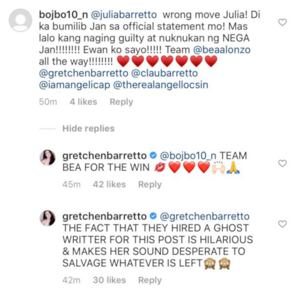 gretchen barretto ghost writer instagram comment