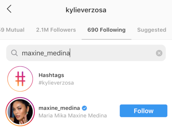 Kylie Verzosa Maxine Medina IG following 1