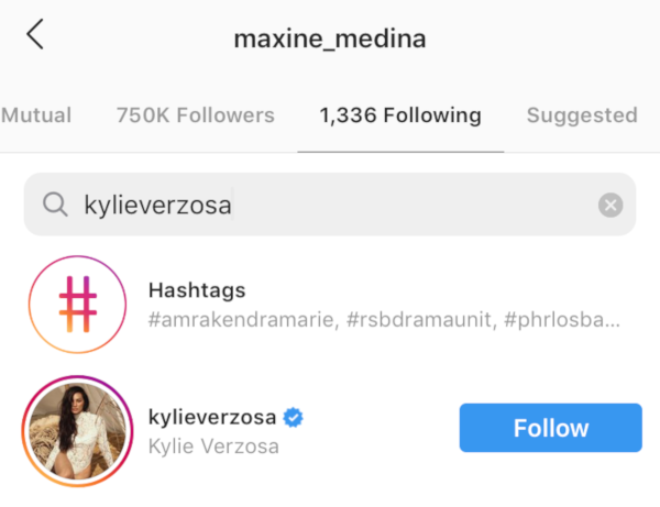 Kylie Verzosa Maxine Medina IG following 2