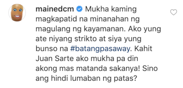 Maine Mendoza Instagram comment Carlo Aquino sibling