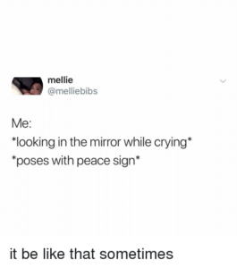Peace sign while crying meme