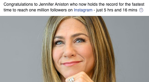 jennifer aniston instagram guinness world records feature