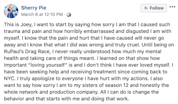 'RuPaul's Drag Race' Disqualifies Season 12 Contestant Sherry Pie 2 Sherry Pie apology