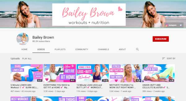 youtube channel workout bailey brown