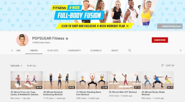 youtube channel workout popsugar fitness