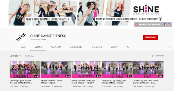 youtube channel workout shine dance fitness