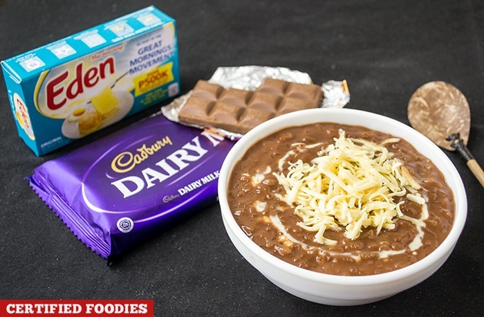 Champorado recipe made with Cadbury Dairy Milk Chocolate and Eden Cheese