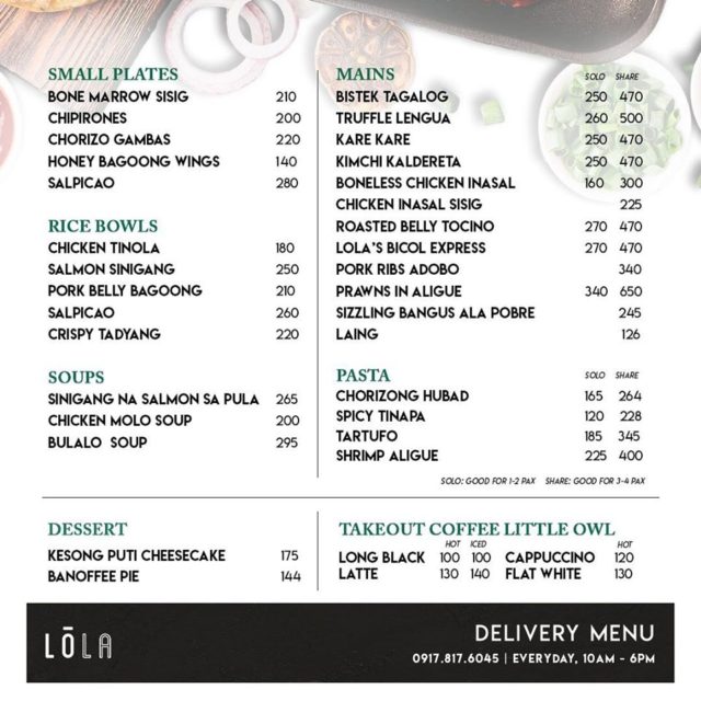 Lola Cafe Delivery Menu