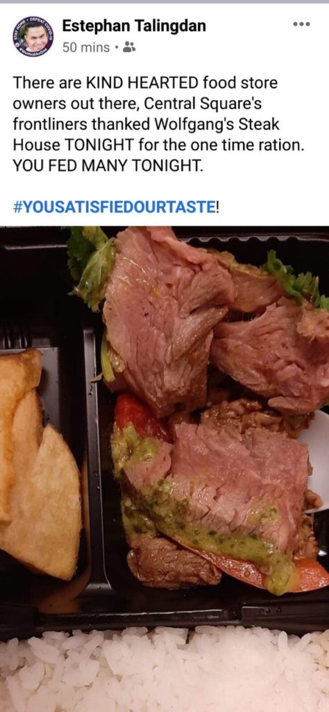 Wolfgang's Steakhouse gave some food to frontliners— here's how they reacted 3 Wolfgangs Steakhouse donation 2