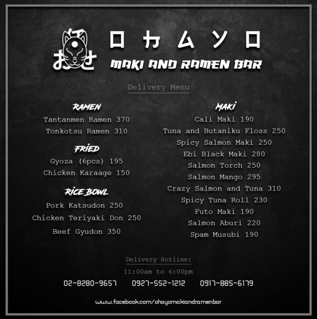 ohayo ramen menu