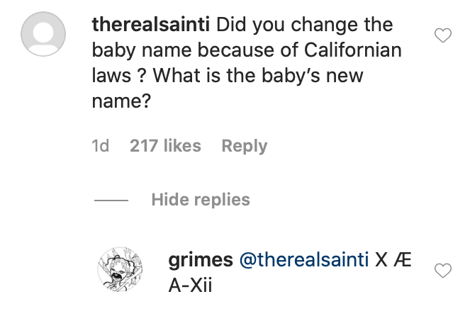 grimes baby instagram comment
