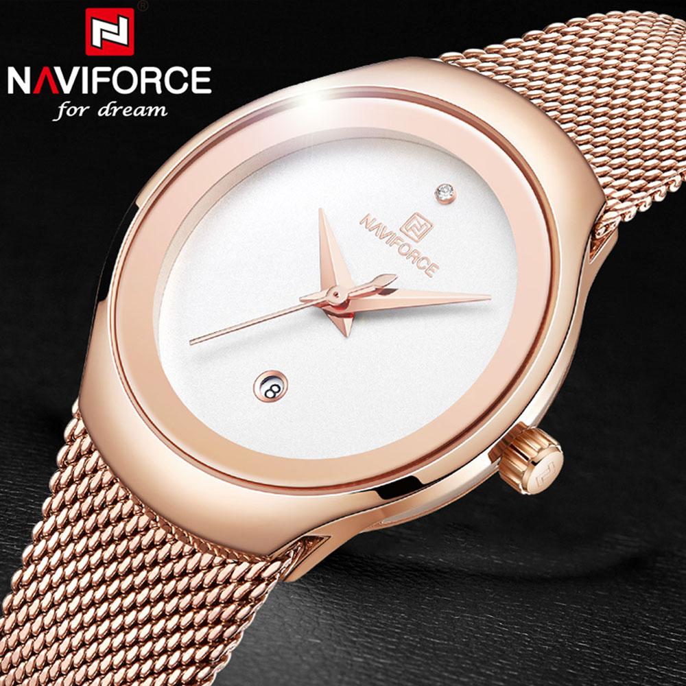 mothers day gifts Naviforce NF5004L Stainless Steel Quartz Watch With Date – Rose Gold