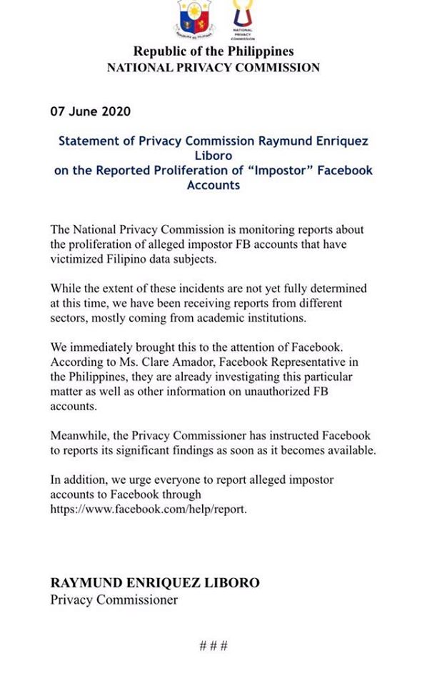 national privacy commission fake facebook accounts