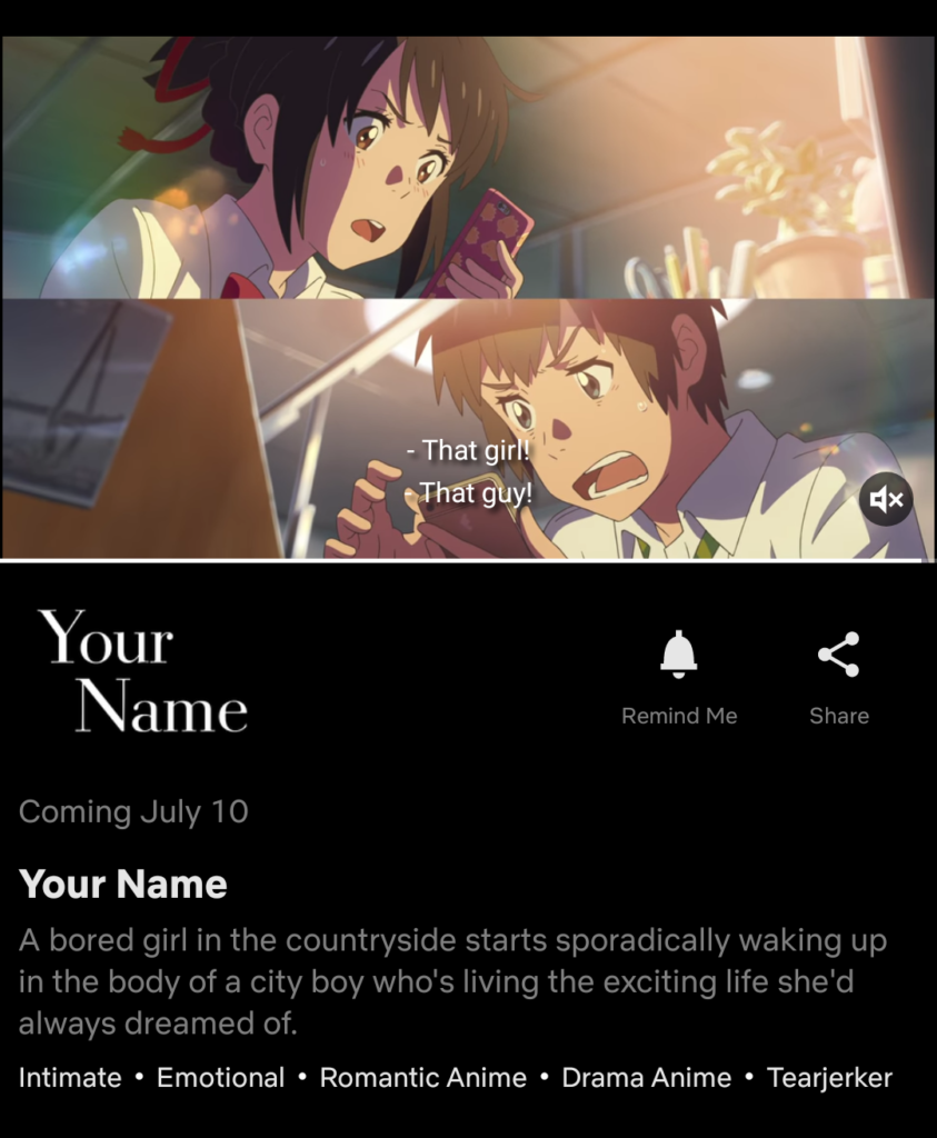 Your Name está disponível na Netflix