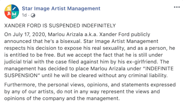 'May this serve you a lesson': Talent Agency Places Xander Ford Under Indefinite Suspension 2 star image management xander ford suspended 1