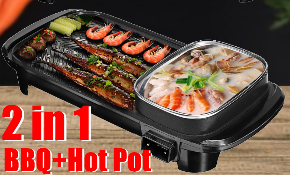 Electric Vintage Hot pot Grilling Plate Boil Cook Barbecue Hotpot Korean BBQ 