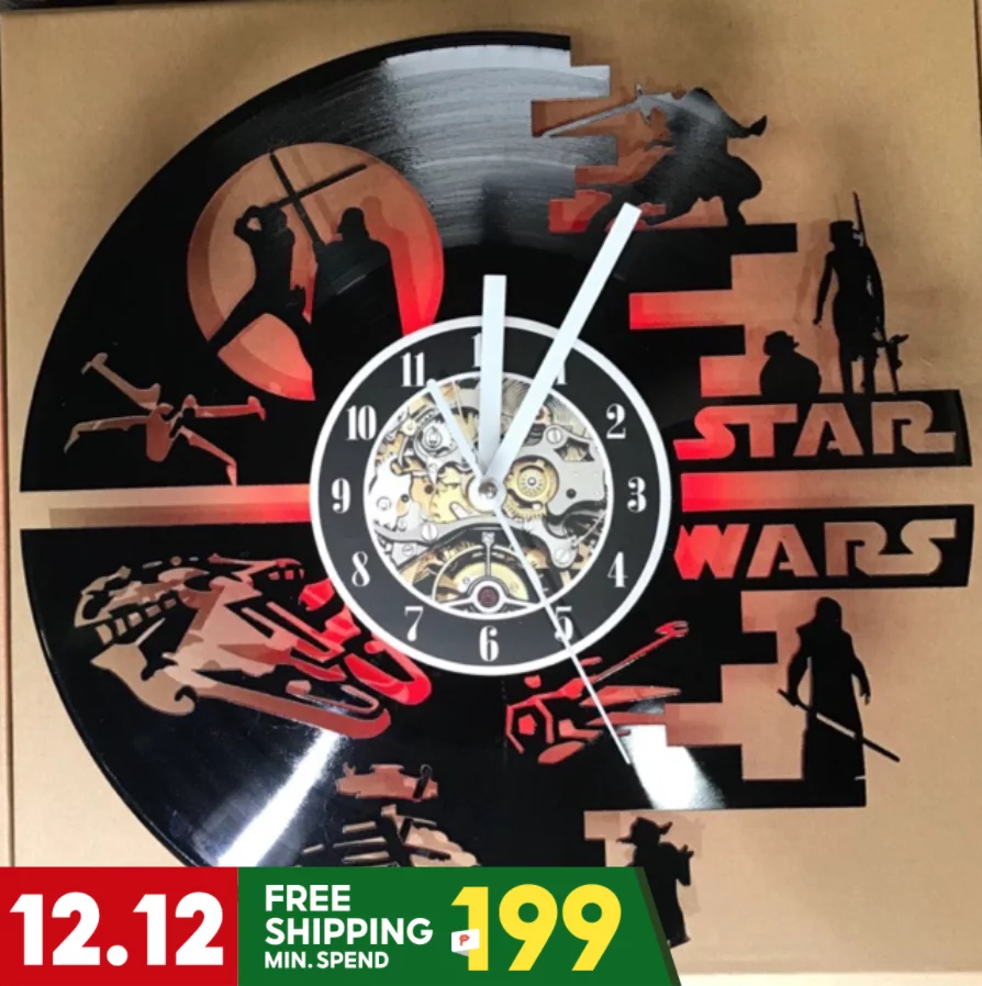 Star Wars Vinyl Record Wall Clock Lamp