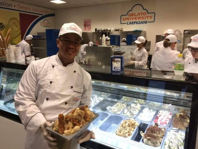 A CLASSIC. Roger Monsale holds Tiramisu gelato he prepared in Gelato University