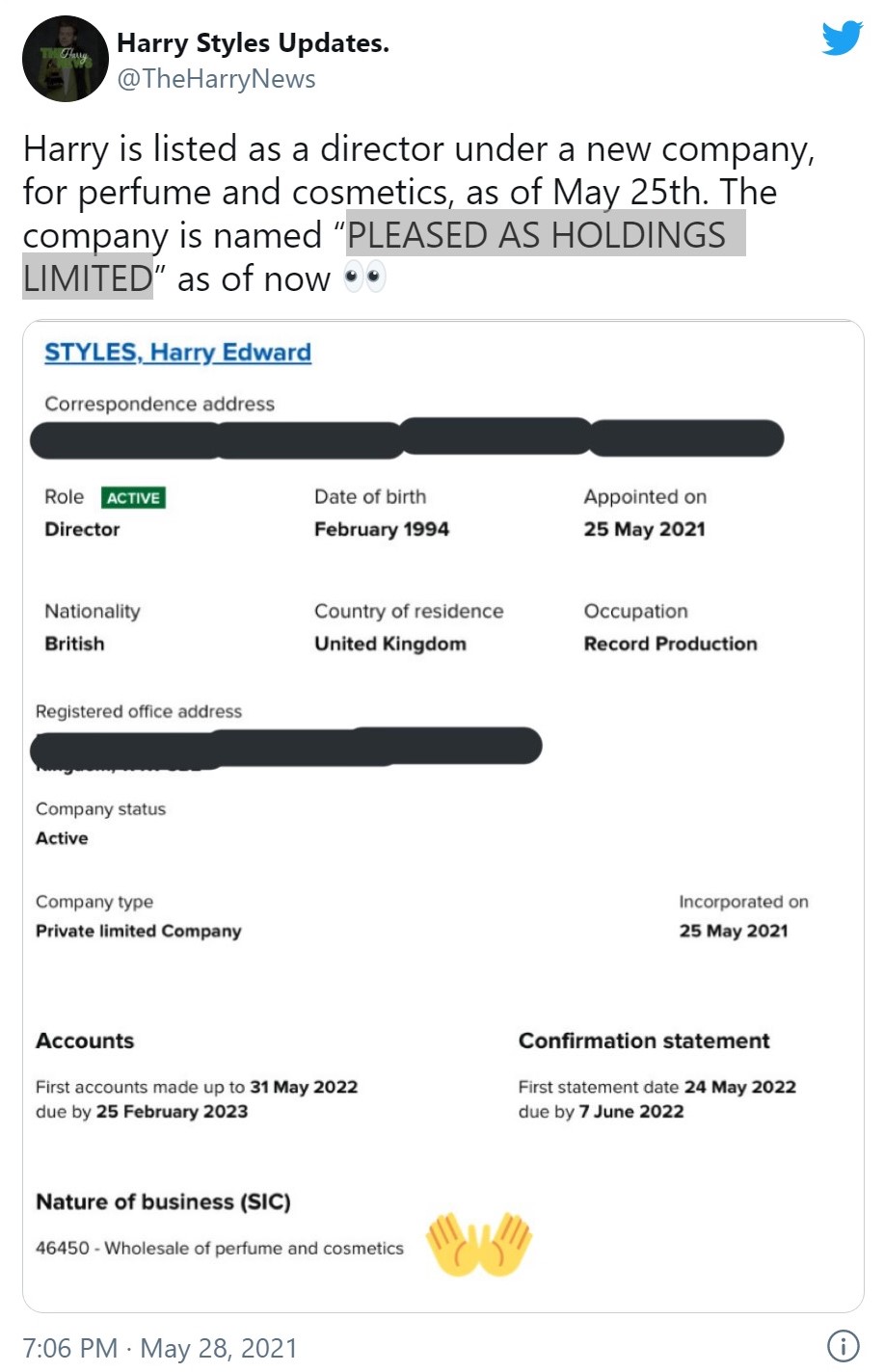 Harry Styles Is Reportedly Launching a Cosmetics Company, Trademark Already Filed 1 Harry Styles line