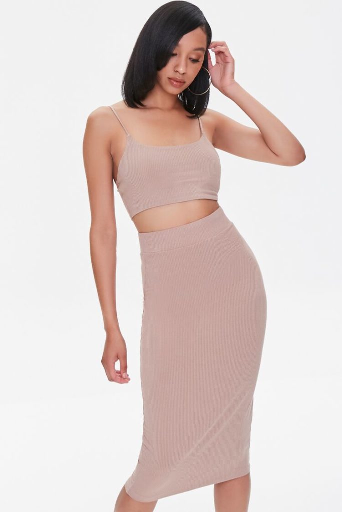 Womens Cropped Cami Pencil Skirt Set