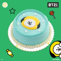 Chimmy on a cake 6 round chocolate chiffon frosted with buttercream icing. Comes with a collectible BT21 box