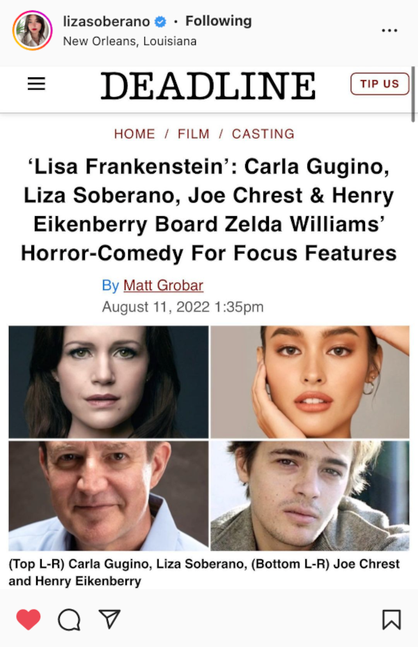 liza soberano lisa frankenstein deadline