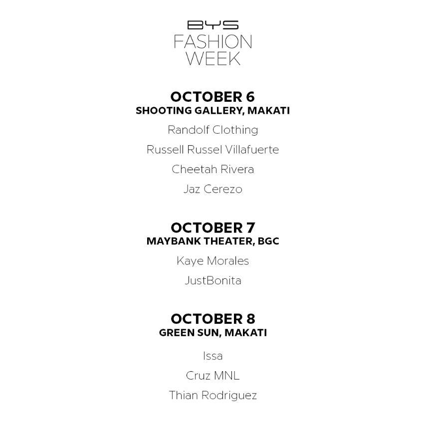 BYS Fashion Week 2022 Show Schedule 1