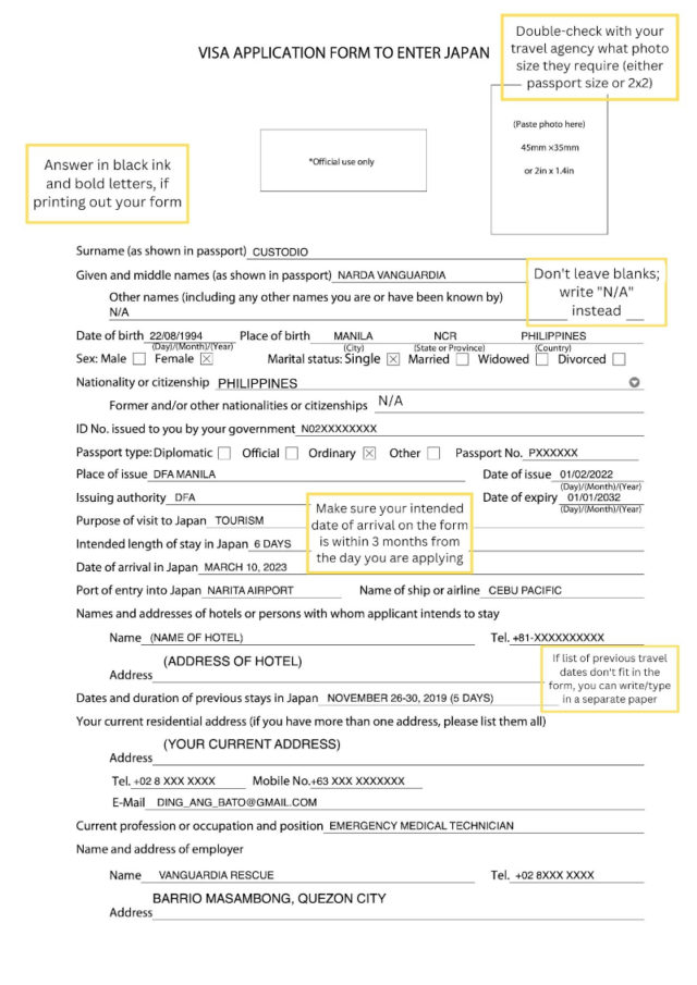 japan tourist form