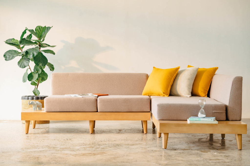 Modern contemporary L shaped sofa made with kiln dry solid wood mahogany