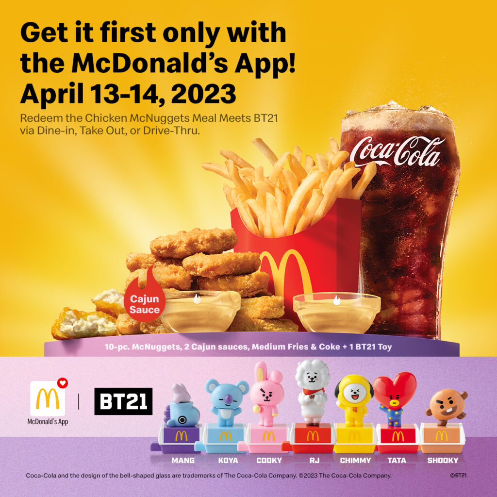 McDonalds App offers exclusive early access on the McNuggets Meets BT21 meal from April 13 14