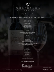 Caymus Wine Dinner Menu at Wolfgang's Steakhouse