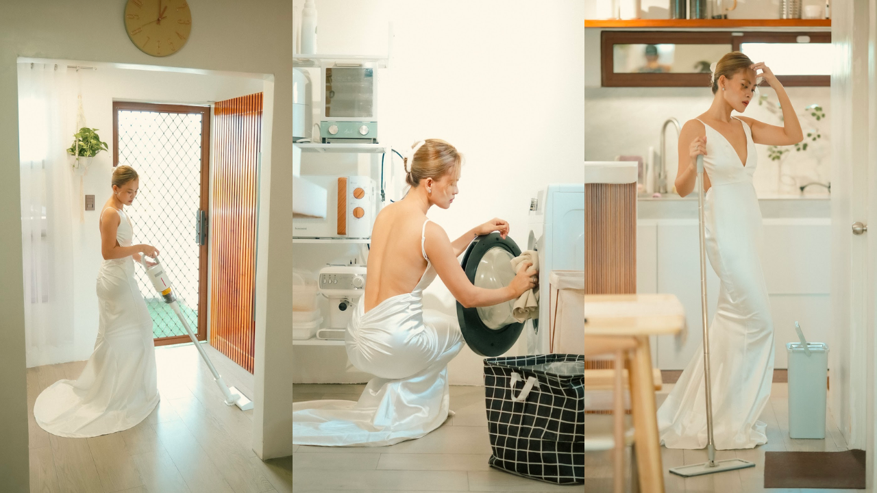 Instagram Husband Photographs Wife in Wedding Dress Doing Chores Instagram Husband Photographs Wife in Wedding Dress Doing Chores