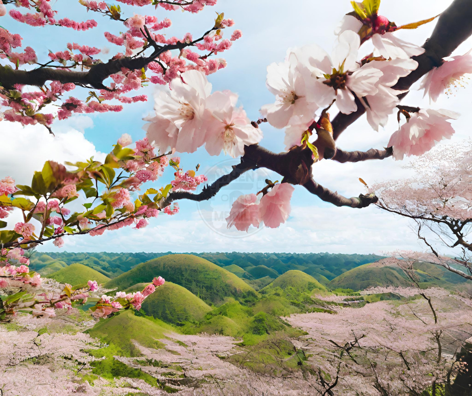 Cherry Blossoms in the Philippines Chocolate Hills