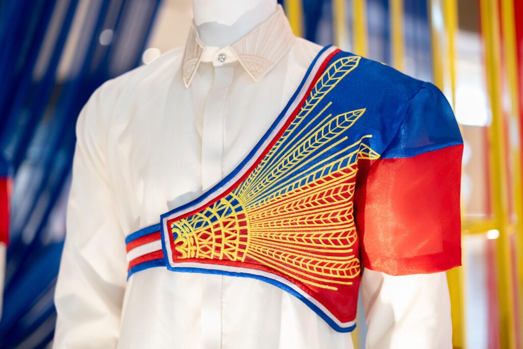 These Are the Brands That Sponsored the Philippine Olympic Team to Travel in Style for the 2024 Olympics 2 Carefully constructed using luxurious pina jusi fabric each has a detachable silk organdy sling adorned with embroidered sun rays and patterns inspired by Pintados