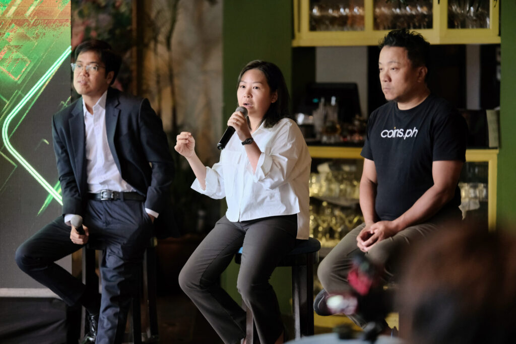 Play, Learn and Work. Atty Nathan Marasigan of MLaw, Beryl Li of YGG and Wei Zhou of Coins.ph