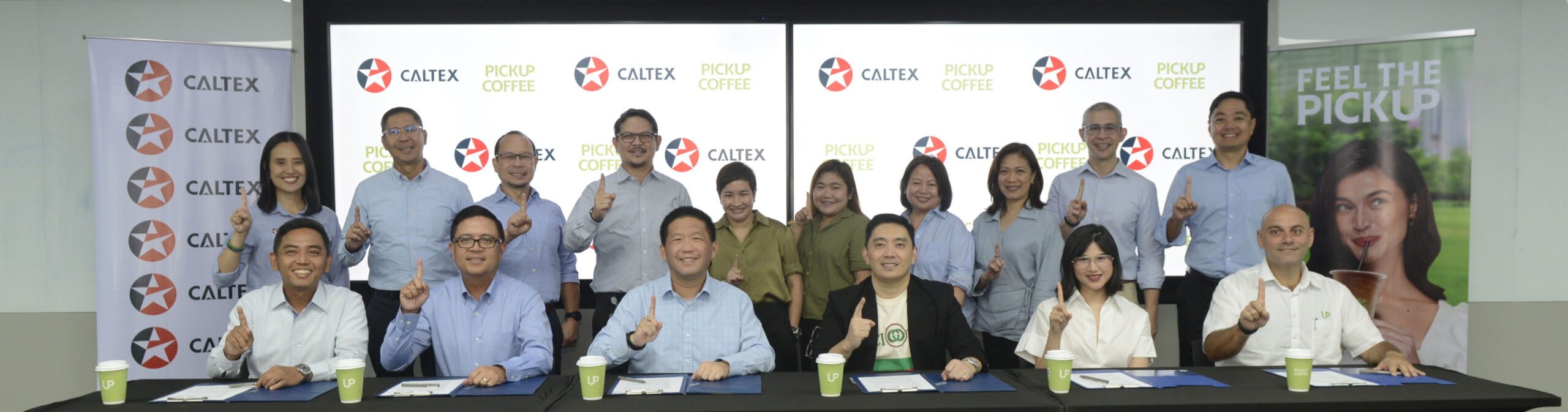 Executives from Caltex Philippines and PICKUP COFFEE at the recent contract signing.