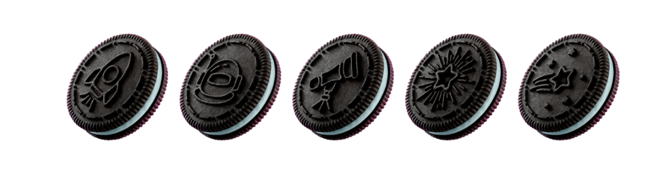 Cookie embossments (from left to right): Rocket, Helmet, Telescope, Star Gaze, Shooting Star