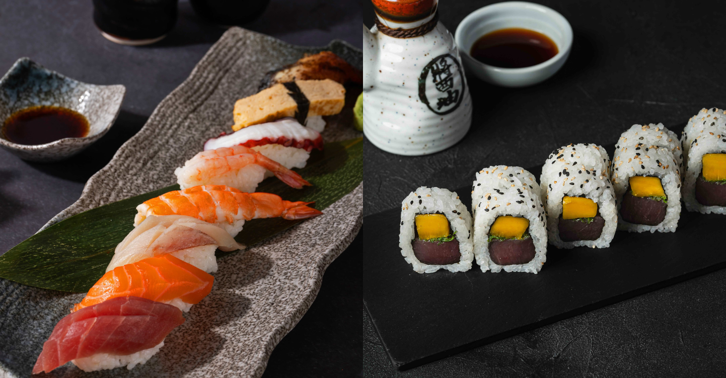Craving for Sushi? These Must-Try Sushi Spots Are Calling Your Name 1 Sushi Sampler at Ginzadon and Tuna Mango Roll at Nikkei Robata, Newport Mall (Photo: Newport World Resorts)