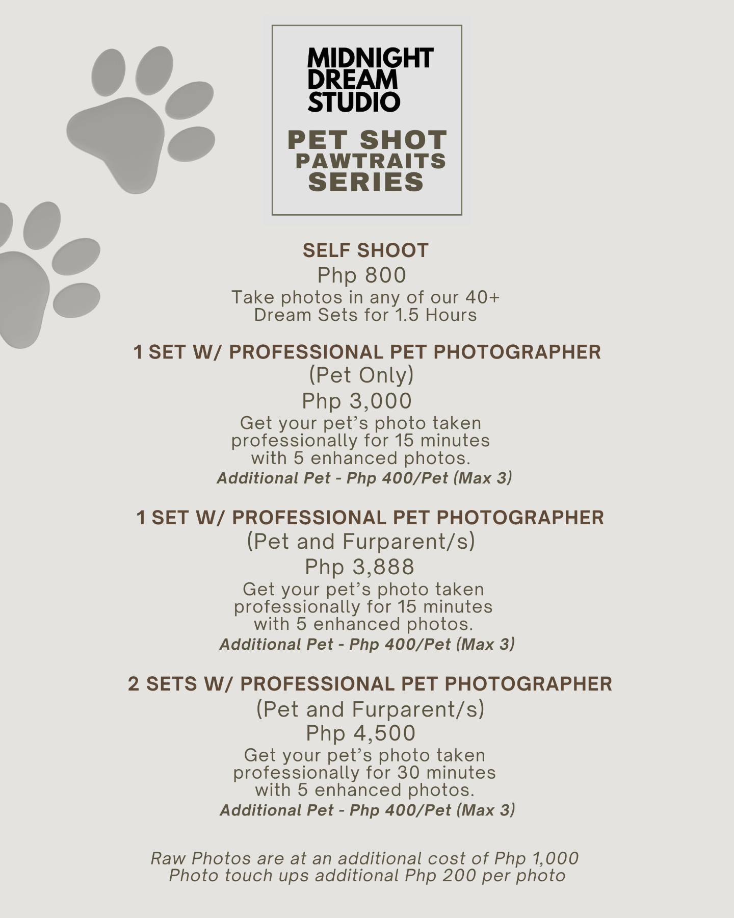 Midnight Dream Studio Pet Shot Pawtraits Series Rates
