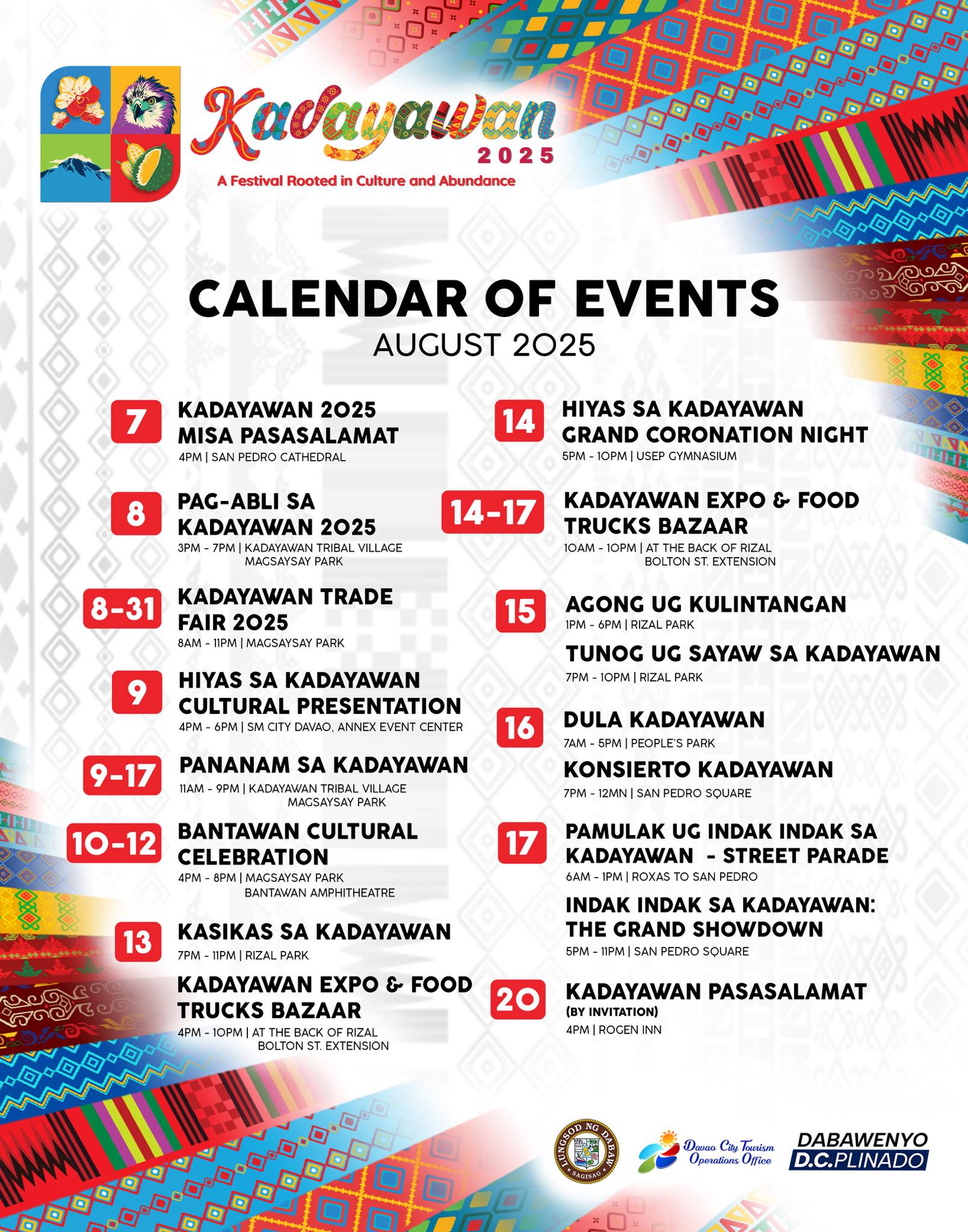 Kadayawan 2025: Everything You Need to Know So Far 2 Kadayawan 2025 Calendar of Events