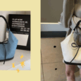 denim white black canvas bag