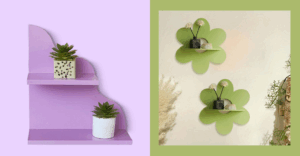 creative and colorful maximalist wall shelf