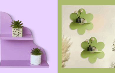 creative and colorful maximalist wall shelf