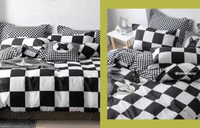 black and white Korean-inspired bedsheet set shopee