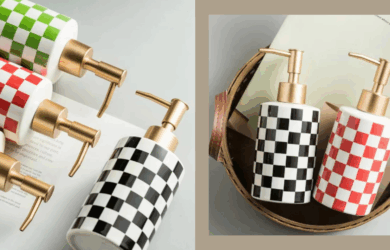 checkerboard soap dispenser maximalist bathroom finds
